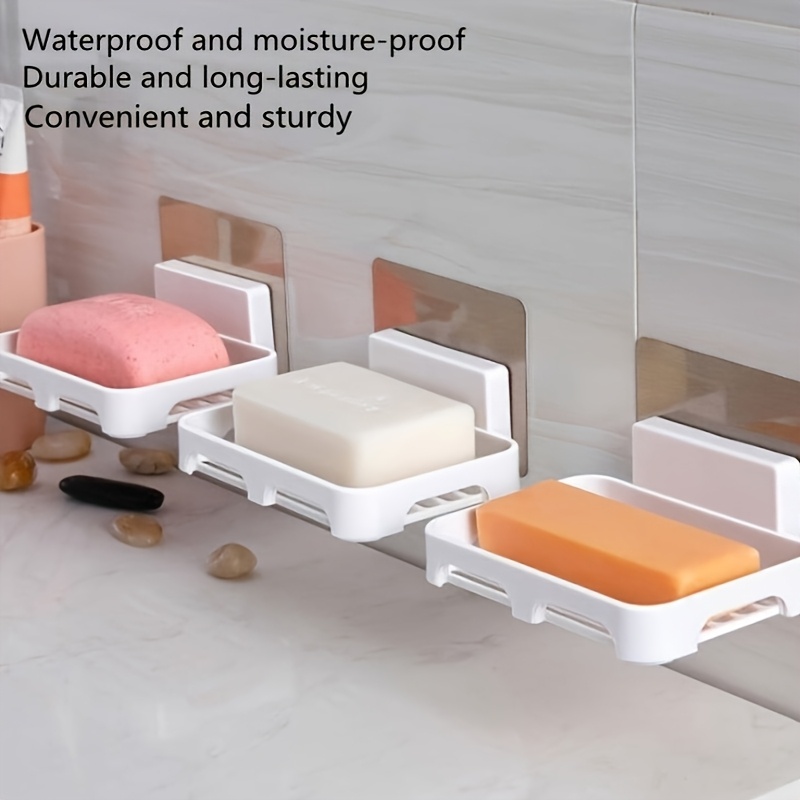 

Wall-mounted Soap Dish Holder, Plastic, Rectangular Shape, Waterproof And Moisture-proof, With Drainage, For No-drill Adhesive Soap Tray