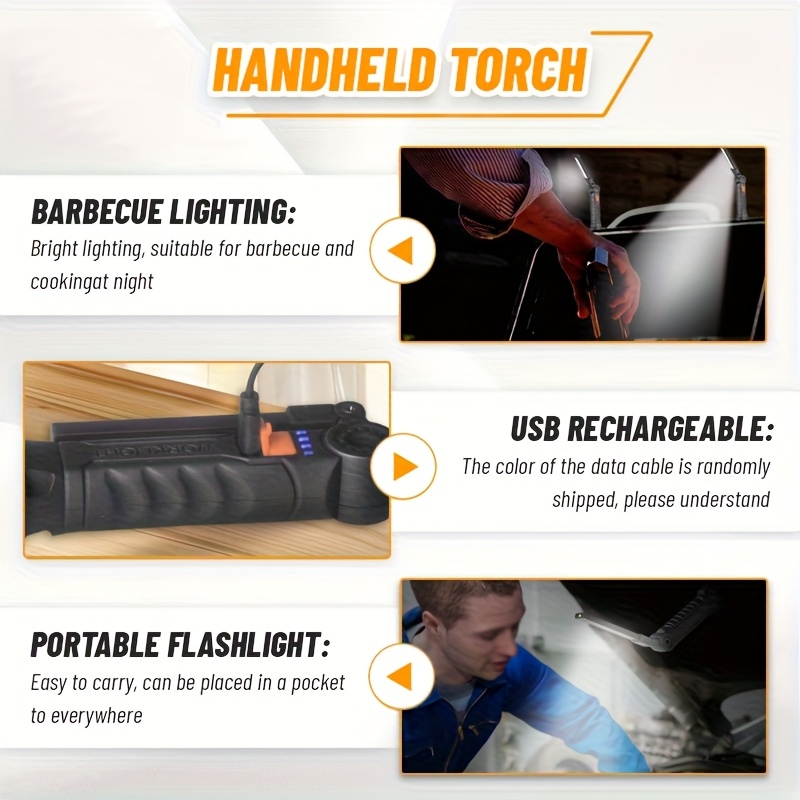 1 or 2pcs   powerful led flashlight usb c rechargeable with magnetic base hook 1 2pcs options portable folding torch for camping home workshop emergencies ideal for professionals everyday use emergency light foldable design textured grip handle workshop lighting handheld flashlight durable construction   light   Product details 7