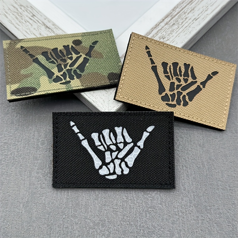 3pcs -the- Finger Patch With Hook & Loop Backing - Glow For Night Visibility, Durable Nylon Hook And Loop Fastener Attachment For Backpacks, Clothing, Gear For Camping,,, First-responder