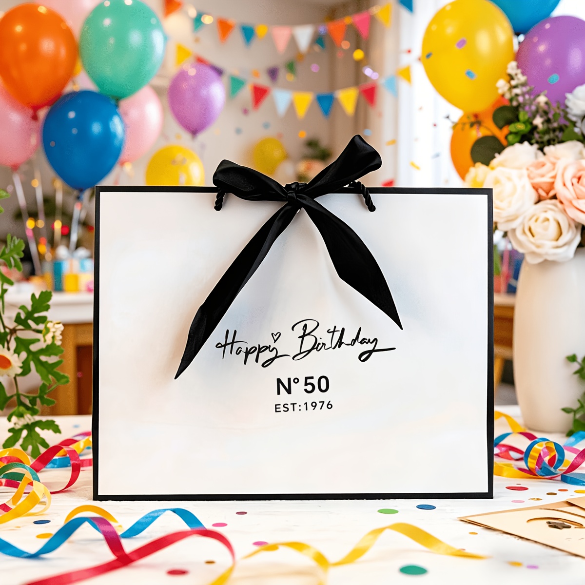 Image of A Luxurious Birthday Gift Bag Featuring A Handwritten 50th Birthday Message And Year Identification Design, Perfect For Party Favors, Gift Wrapping, And Shopping Bags