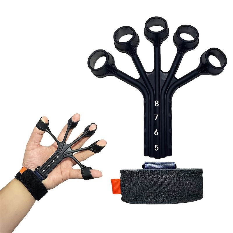 

1pc Adjustable 8-level Silicone Finger Gripper With Wrist Support Strap For Musicians, Sports, Rehabilitation, Rock Climbing, And Daily Hand Exercises - Black