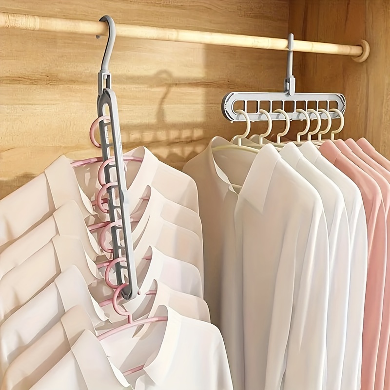 

3/5/10pcs Hanging 9-hole Hangers, Foldable Heavy Duty Clothes Drying Rack, Space Saving Organizer For Bedroom, Closet, Wardrobe, Hotel, Dorm