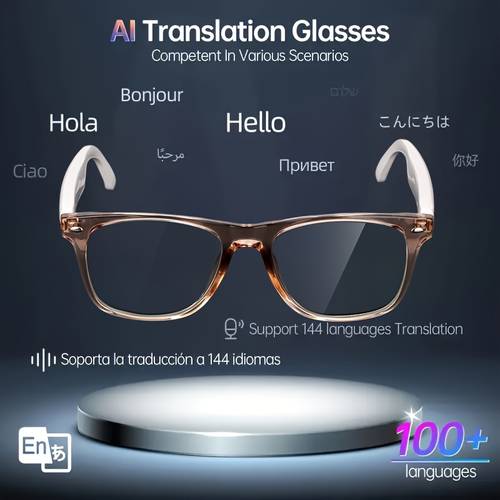 144 language translation light filtering polarized lenses low latency audio built in microphone speaker assistant compatible with ios usb charging communication assistance fashion translation glasses durable smart