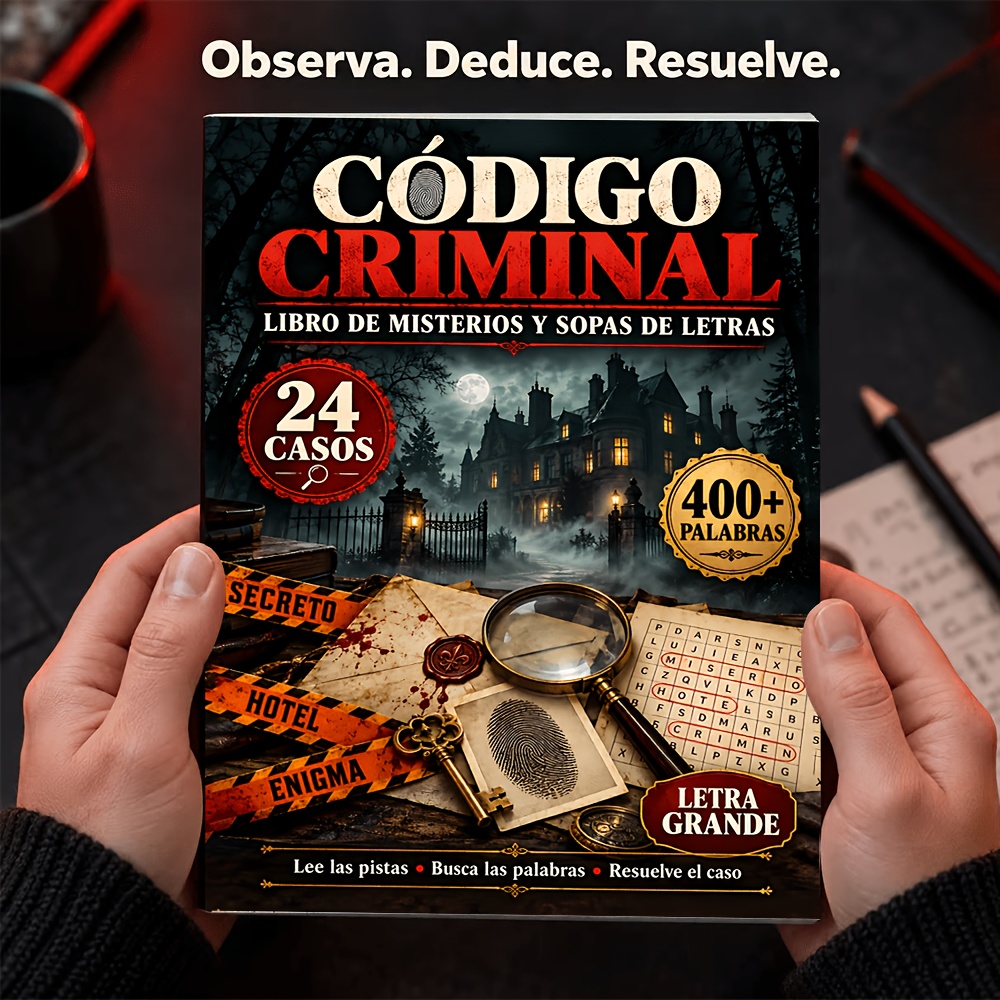 TEMU Libro de búsqueda de con código de crimen y detective - Versión en español, juego de rompecabezas de texto , , regalo para Halloween y Navidad