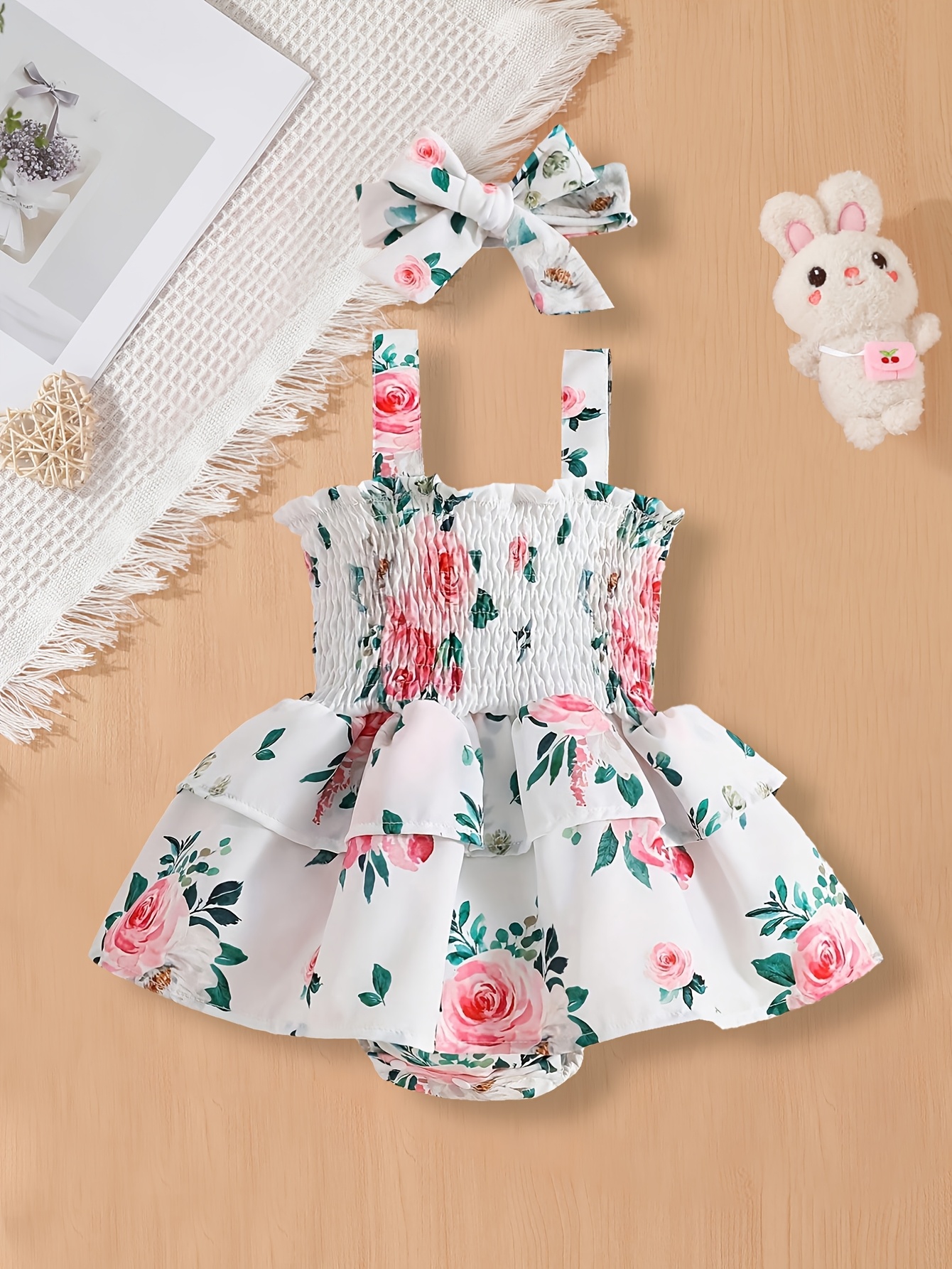 girls' floral print romper bowknot spaghetti strap casual Temu Oman