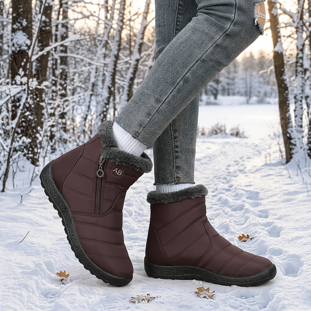 Solid Color Women's Hiking Snow Ankle Boots, Warm Outdoor Wear