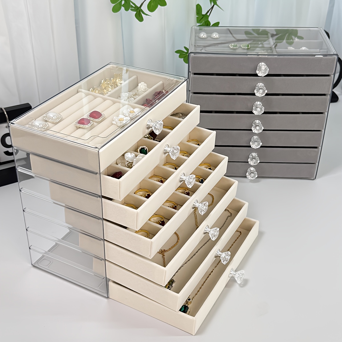 7 layer transparent plastic jewelry organizer box with fabric lined compartments secure   closure contemporary octagonal design multi use desktop storage for earrings rings necklaces jewelry organizer storage durable polished   jewelry boxes Product details 2