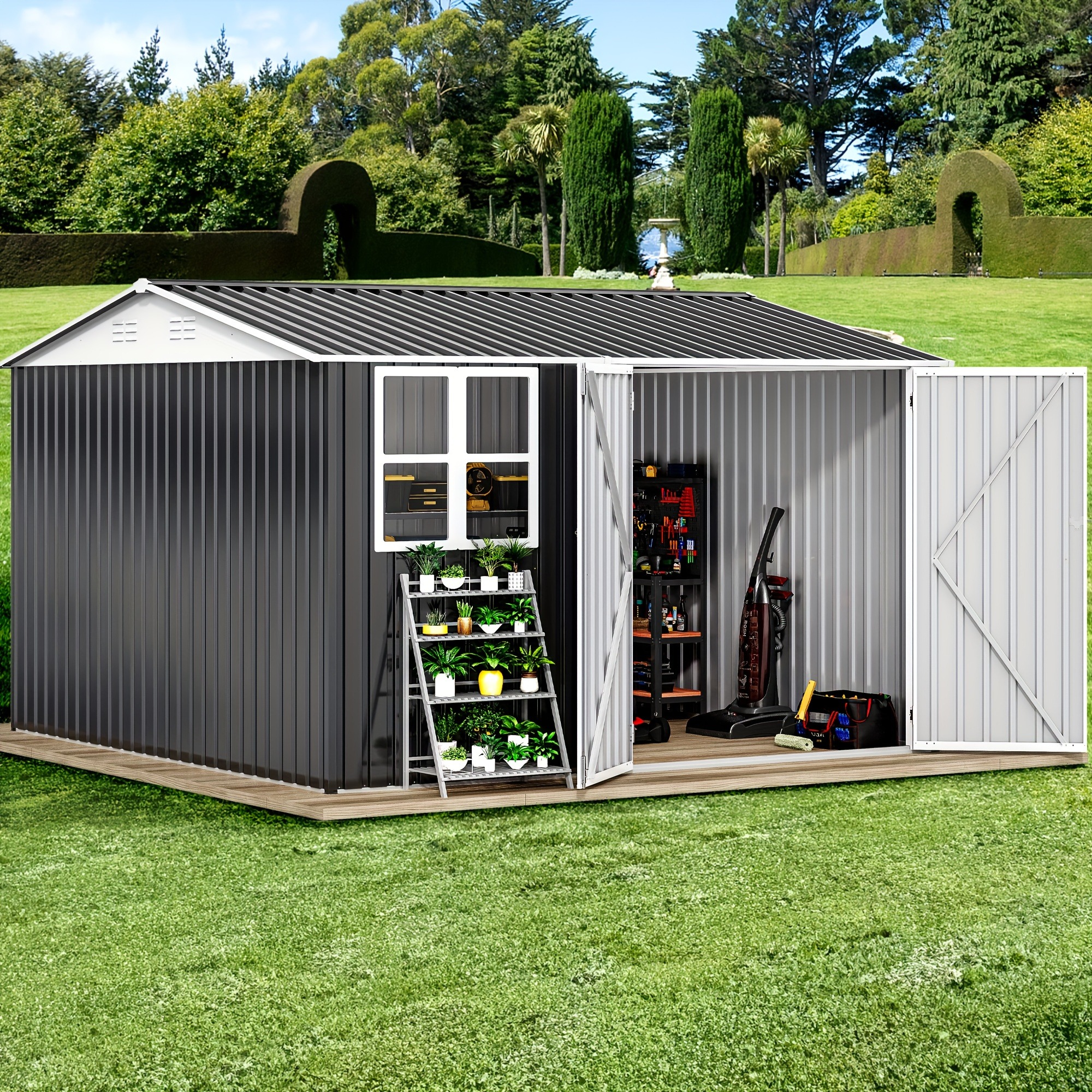 

5x3-10x8ft Metal Shed, Duty Tool Lockable & For To Bikes, , Lawnmowers, - Size Tool ,