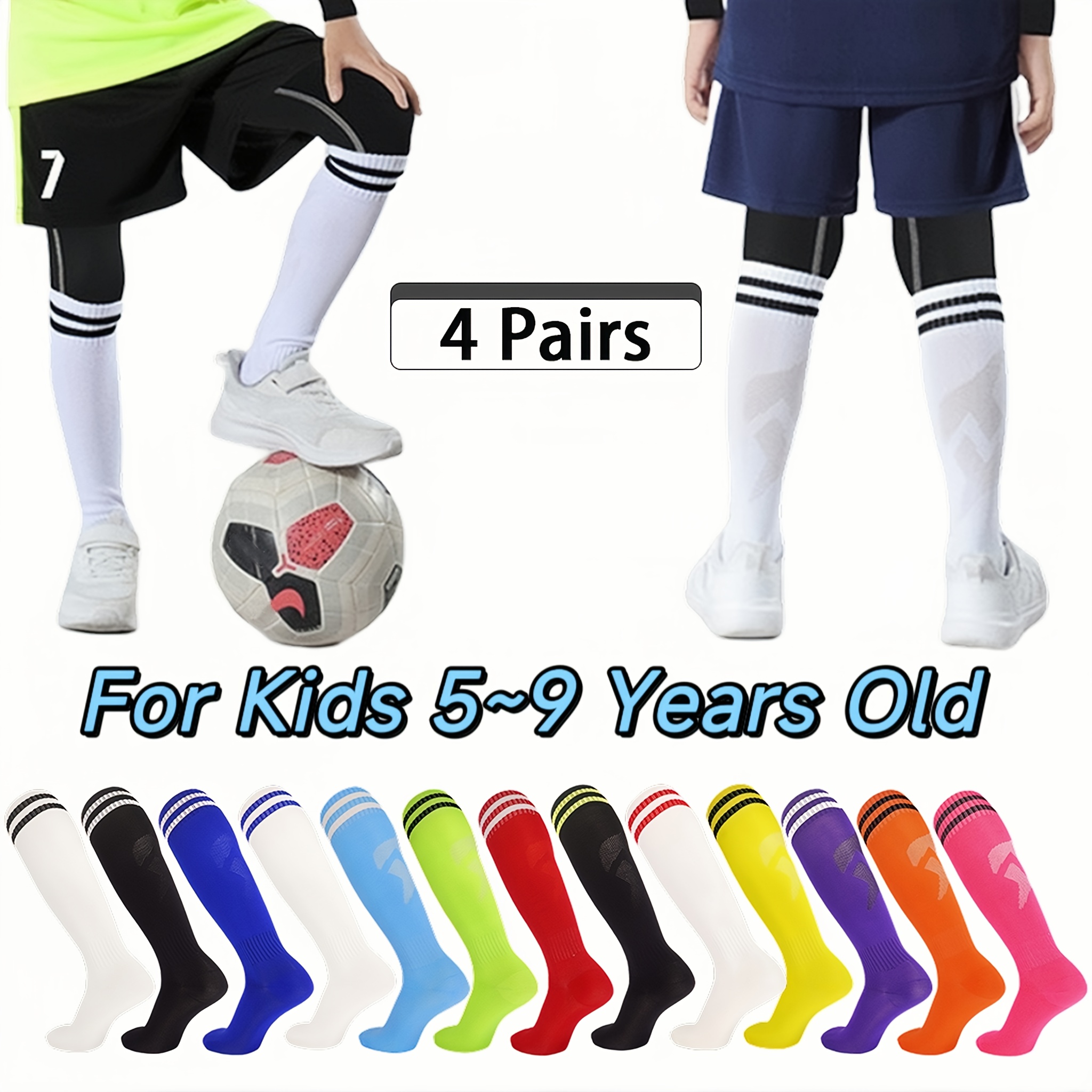 Calcetines de fútbol para niños, calcetines de fútbol para niños,  calcetines de fútbol blancos negros hasta la rodilla para jóvenes y niñas,  mejores