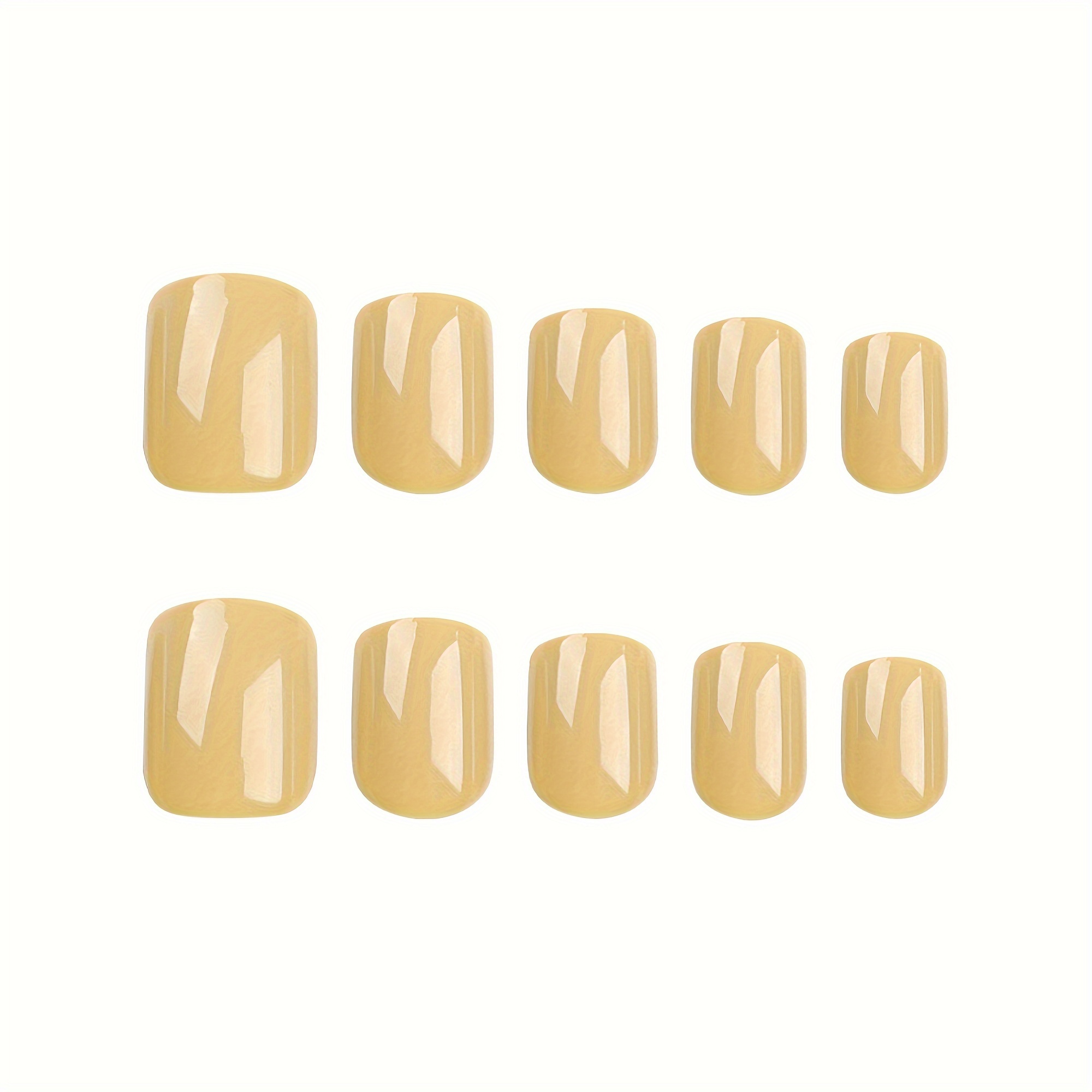 24pcs glossy yellow press on nails short square fake nails minimalist style false nails classic solid color full cover fake nails for women girls daily wear jelly glue stickers and nail file included details 1