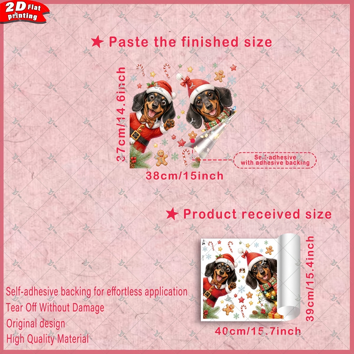 TEMU 2d Flat - 1pc 2d Flat Printed Christmas Dachshunds And Christmas Decorations Window Sticker, Creative Self-adhesive Removable Double-sided Pvc