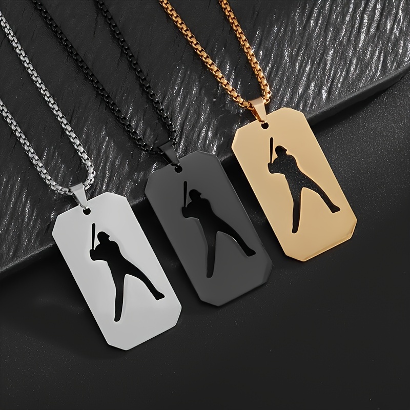 

Sporty Stainless Steel Baseball Player Pendant Necklace Unisex, Non-plated Fashion Jewelry Gift For Sports Enthusiasts