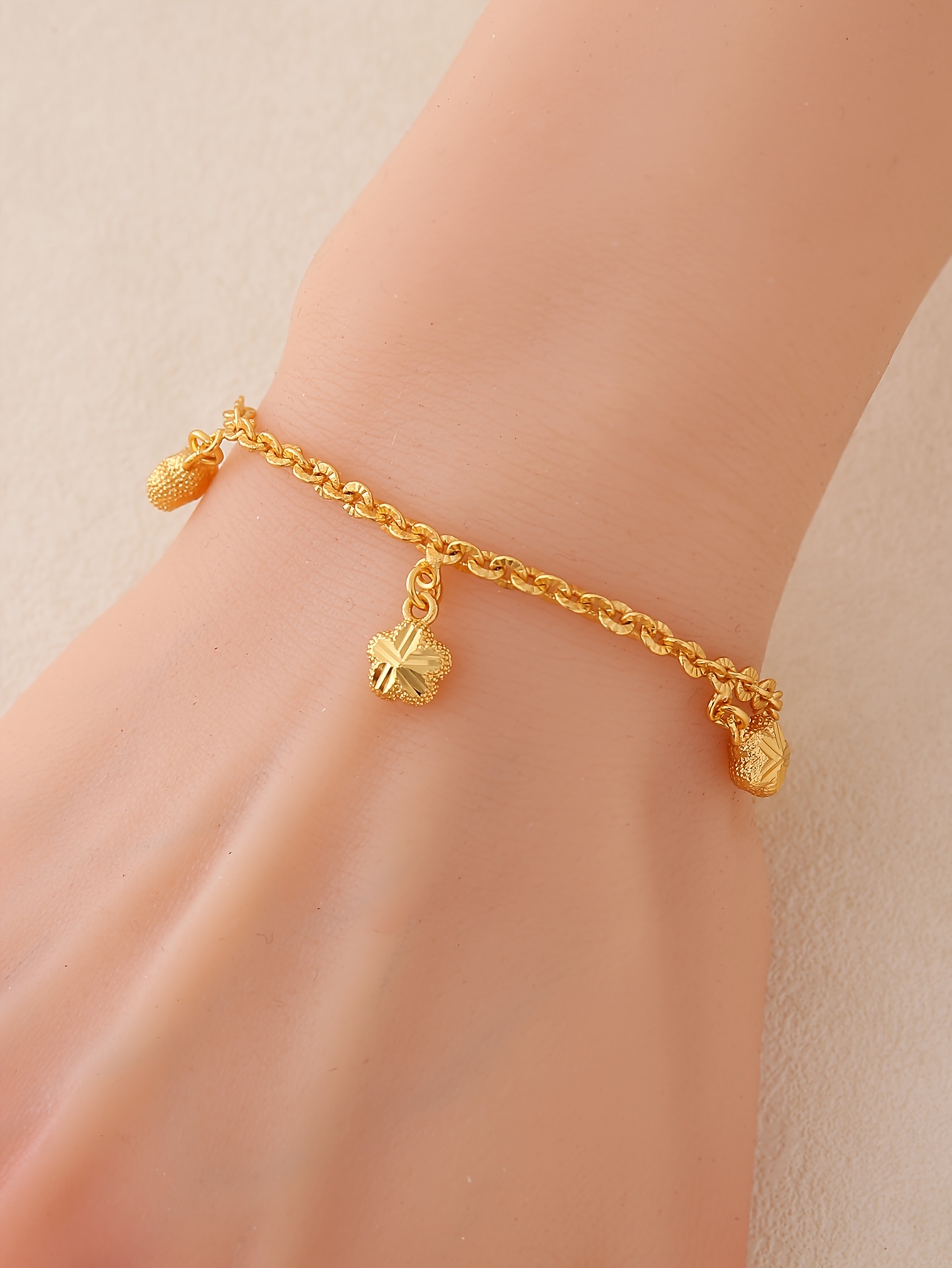 1pc 24k golden plated cute simple star charm bracelet copper material adjustable chain link wristband for women with ideal for   sports mardi gras day   accessory details 2