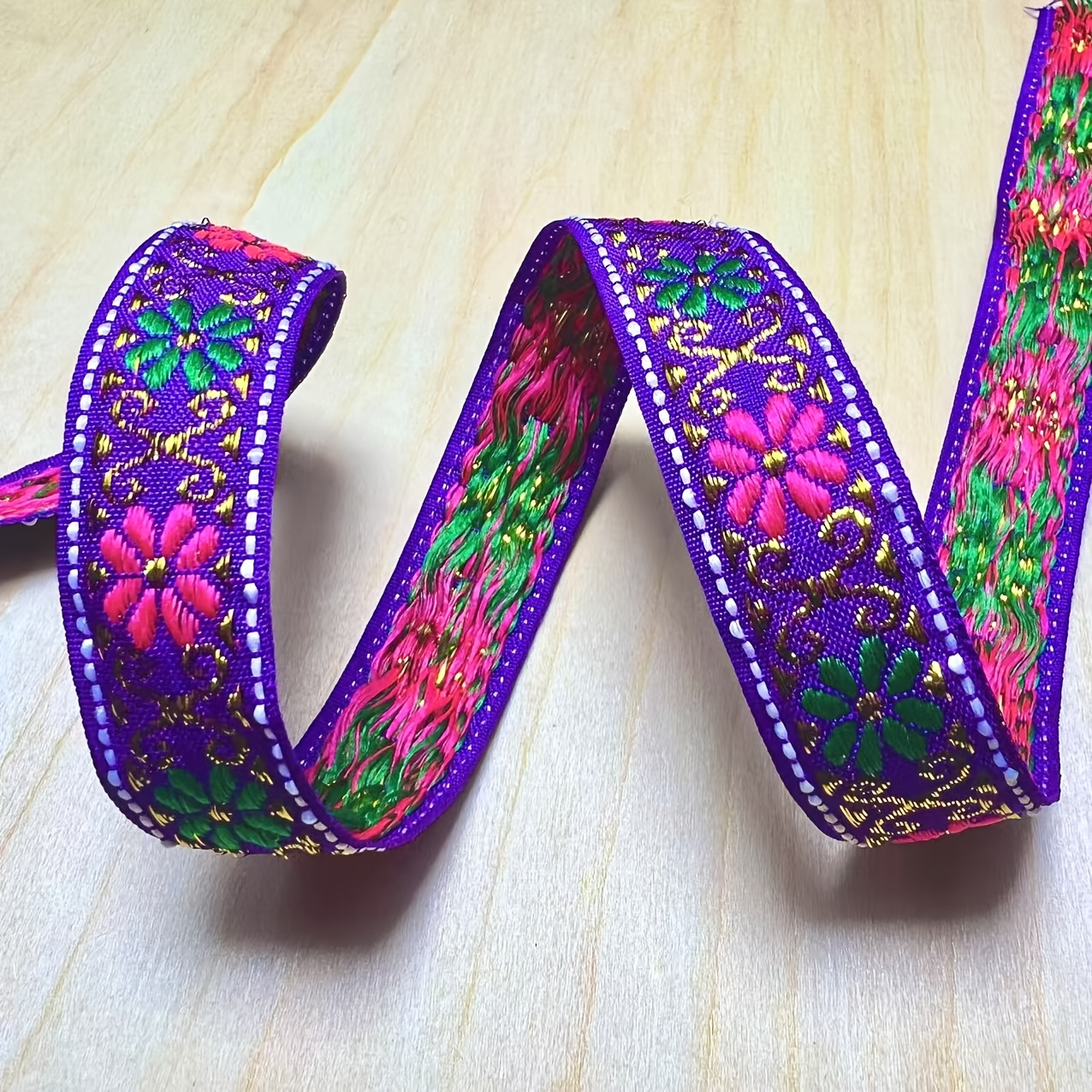 TEMU 7m/7.6yards 20mm 1 Pack Leaf Jacquard Ribbon Decoration - Sewing Decorative Clothes, Bags And Fabric Crafts - Bohemian, Ethnic Style Clothing