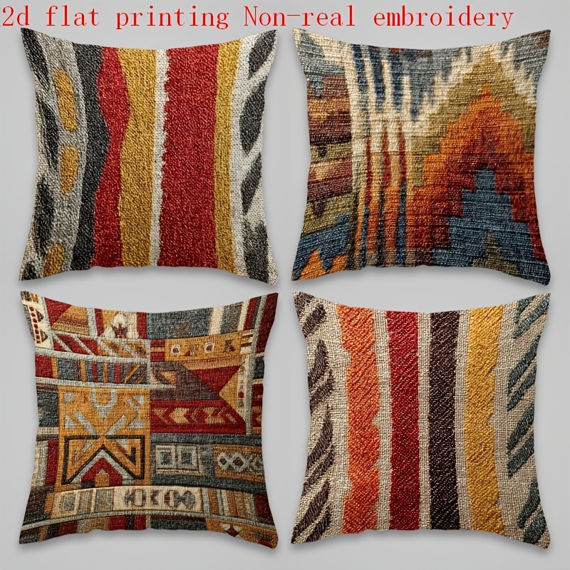 TEMU Juego de 4 fundas de cojín con cremallera, de tela con geométrico colorido, aptas para decoración de sofá y accesorios del hogar, 17.72*17.72