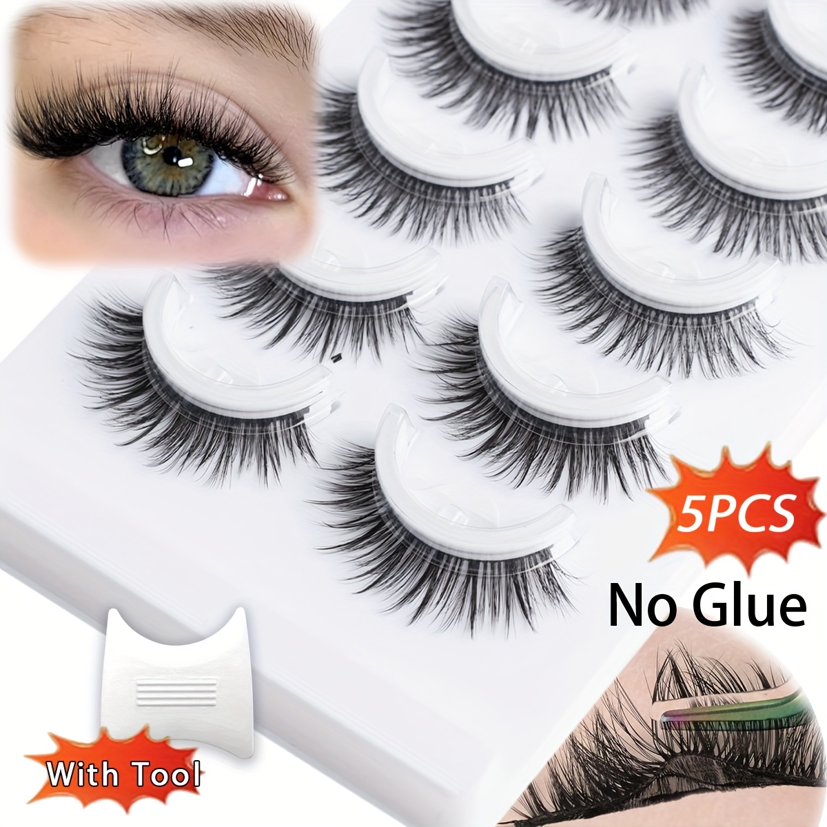 5 pairs self   false eyelashes no   cat eye mink lash extensions reusable press   with c   natural   styles for beginners pros eyelash accessories beginner friendly lashes   enhancing lashes fluffy texture lashes details 1