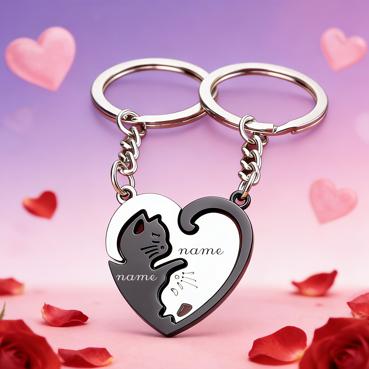 TEMU A Pair Of Engraved Custom Heart-shaped Puzzle Couple Keychains, And Cute , Innovative Couple Keychains, Custom Names, Suitable For