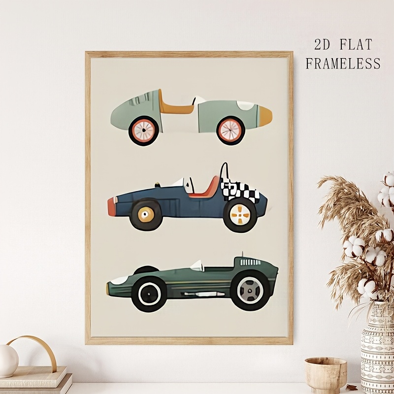TEMU 2d Flat, 2d Flat, 1pc, Frameless, , Posters And Prints, Canvas Painting; Car-themed Wall Art, Retro Car-themed Kids' Room Decor, Classic Car