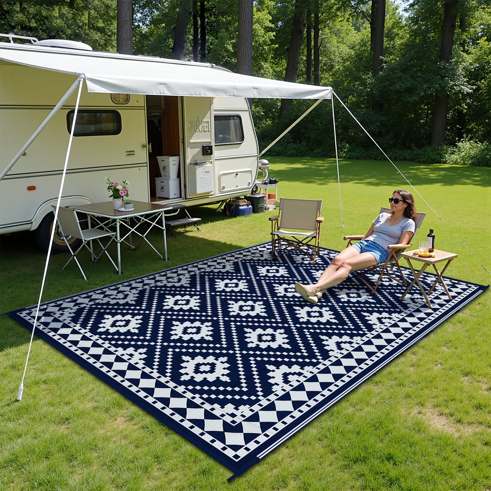 Outdoor Rug Reversible Balcony Rugs Uv Resistant Camping Rugs Plastic Recycled Outdoor Rug For Patio Garden Indoor Outdoor Bbq Picnic