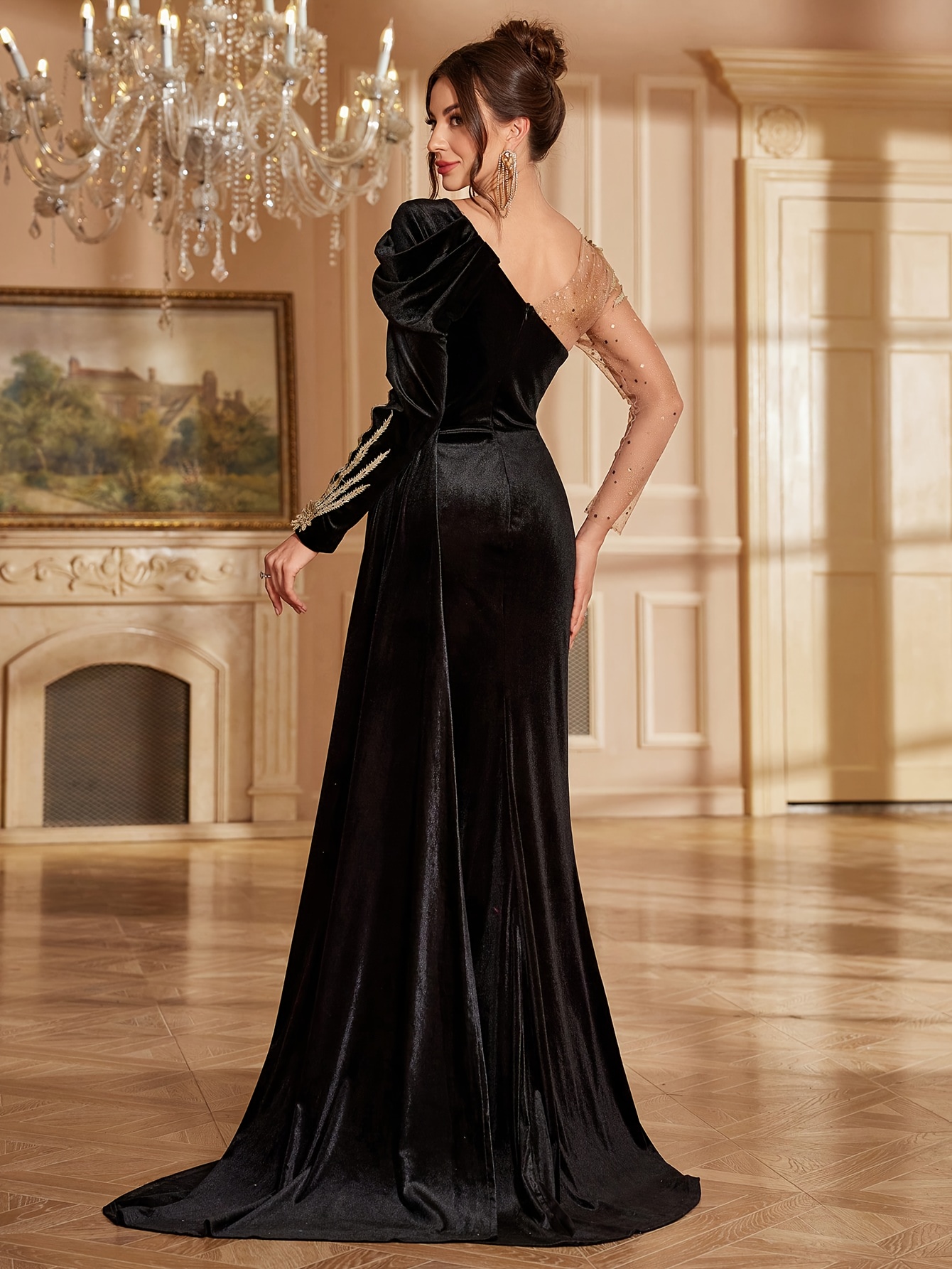 Abito Da Sera In Velluto Per Donna – Maniche Lunghe, Scollo A V, Bodycon, Lungo, Elegante Per Matrimoni E Feste Invernali