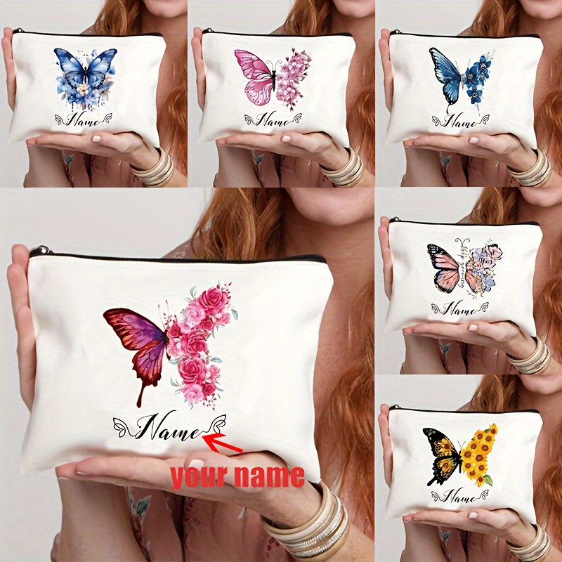 

Customizable Butterfly Cosmetic Bag - Durable Polyester, Fashionable Toiletry Pouch, Machine Washable, Foldable, With Zipper Closure, Ideal For Travel And Gifts