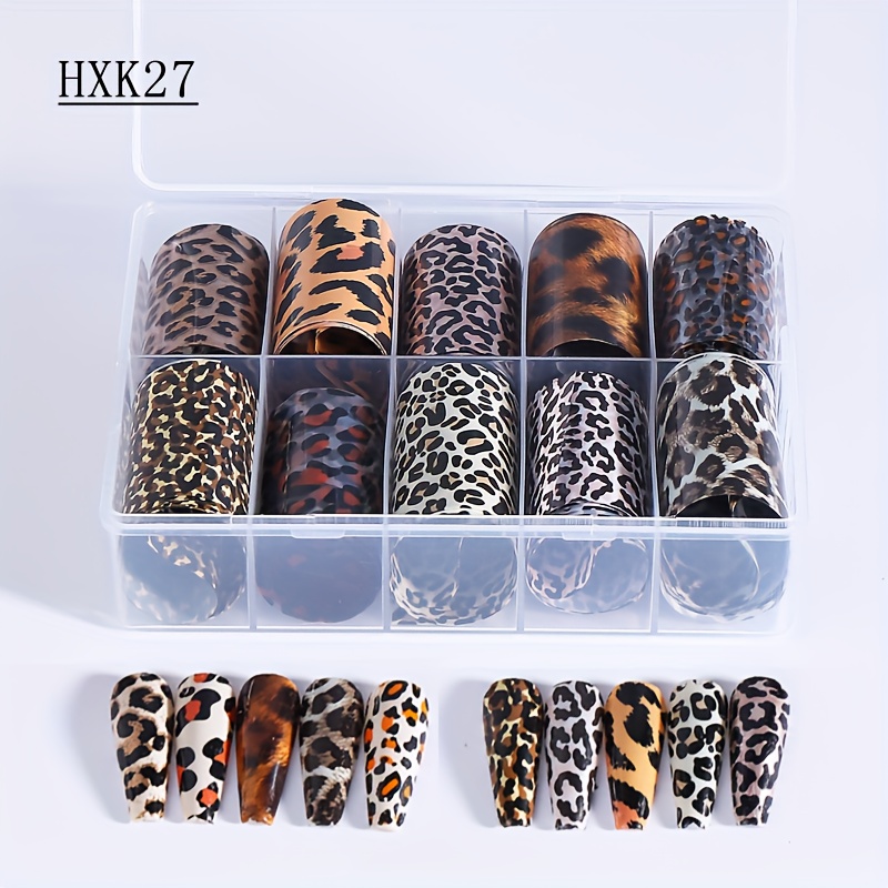 10 Sheets Per Box Leopard Print Nail Art Transfer Paper Starry , Autumn And Winter Retro Leopard Print Nail Foil Nail Art Stickers, Diy Nail Decals Nail Art Decoration, Elegant Women's Nail Supplies