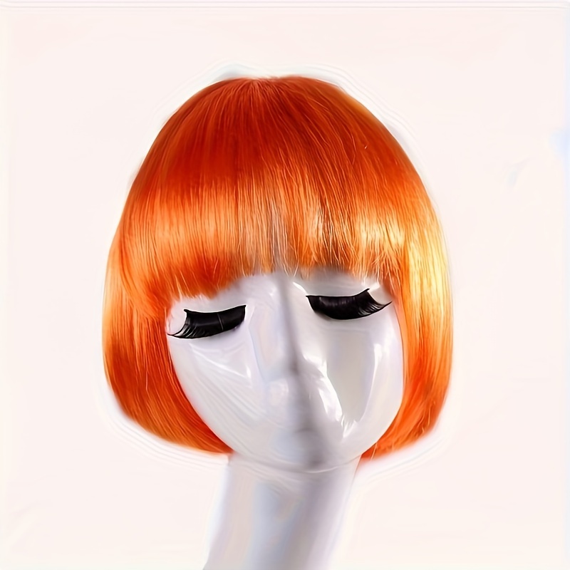 

Sassy Theme Straight Bob Wig With Bangs, Heat Resistant Synthetic Costume Wig For Party Music Festival - Buckle Net Cap