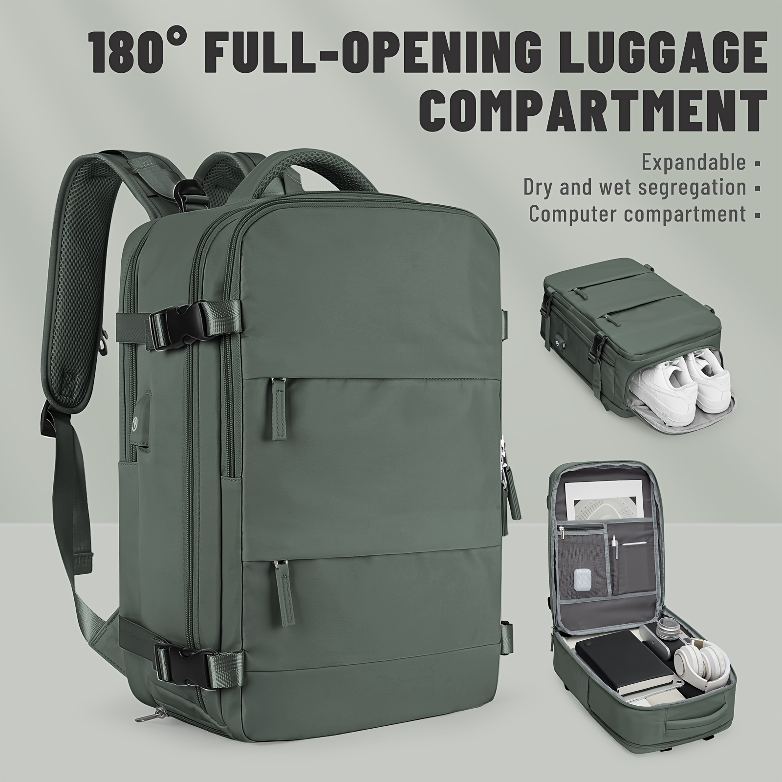 

Expandable Travel Backpack, 35l Capacity, Nylon, 180° Full-opening Luggage Compartment, Separate Shoe Pocket, Laptop Compartment, Multi-pocket, Lightweight, Breathable