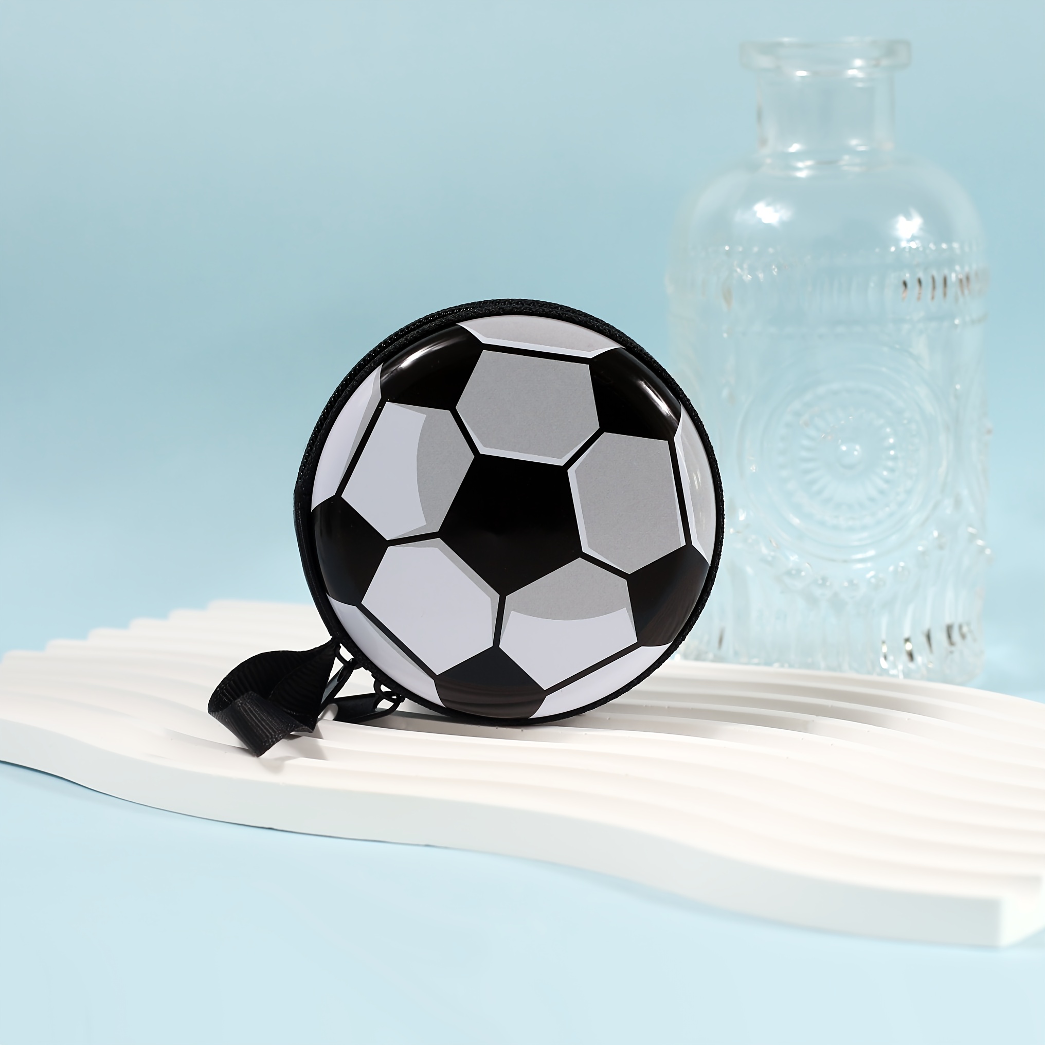 1pc/2pcs Set, Sporty Style, Football Coin Purse + Football Style Keychain, Tinplate Wallet, Earphone Coin Storage Bag, Birthday Gift