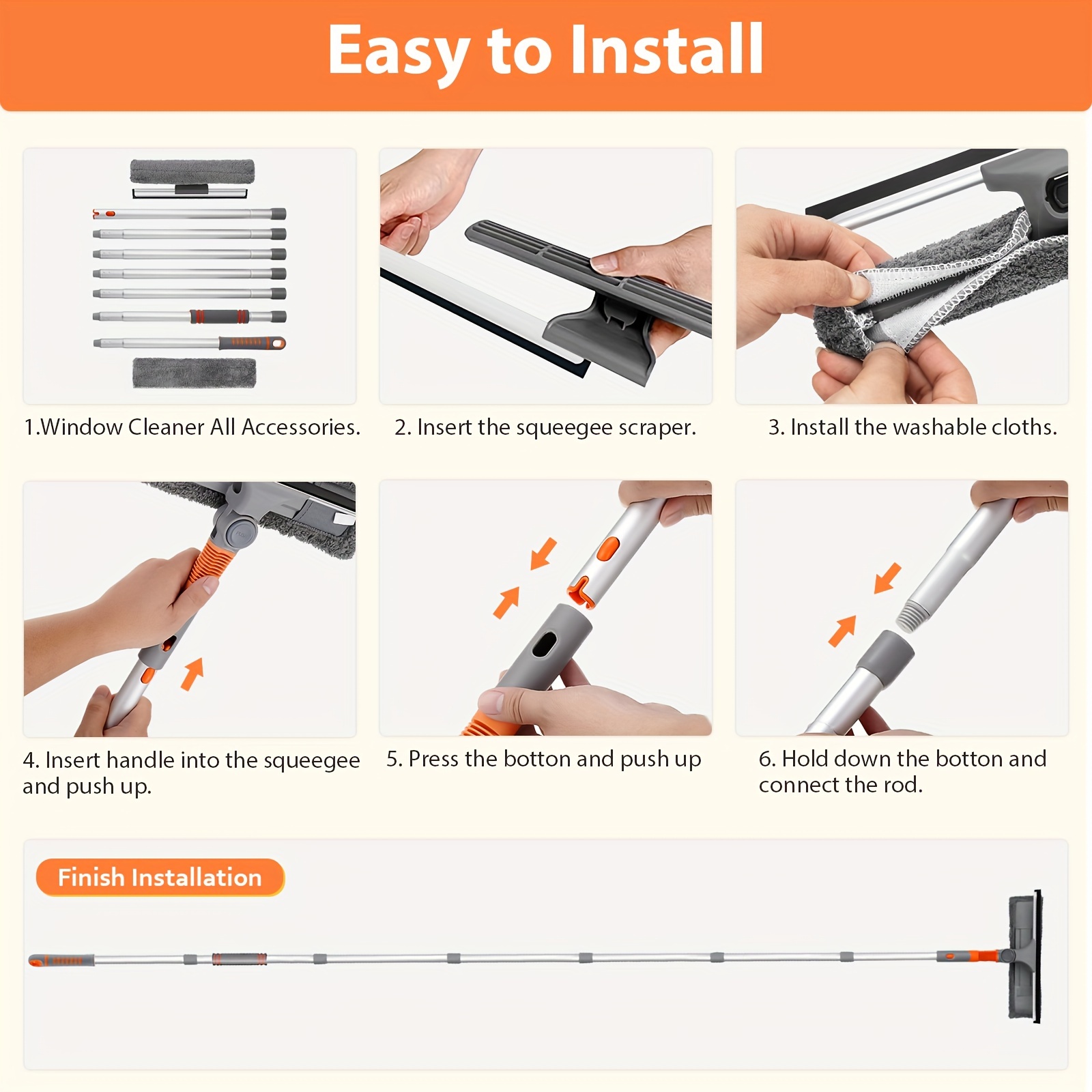 

Window Squeegee Cleaner, 2 In 1 Shower Squeegee With Extension Pole Long Handle, 103inch Telescopic Window Washing Equipment With Bendable Head, Microfiber Brush For Window Cleaning
