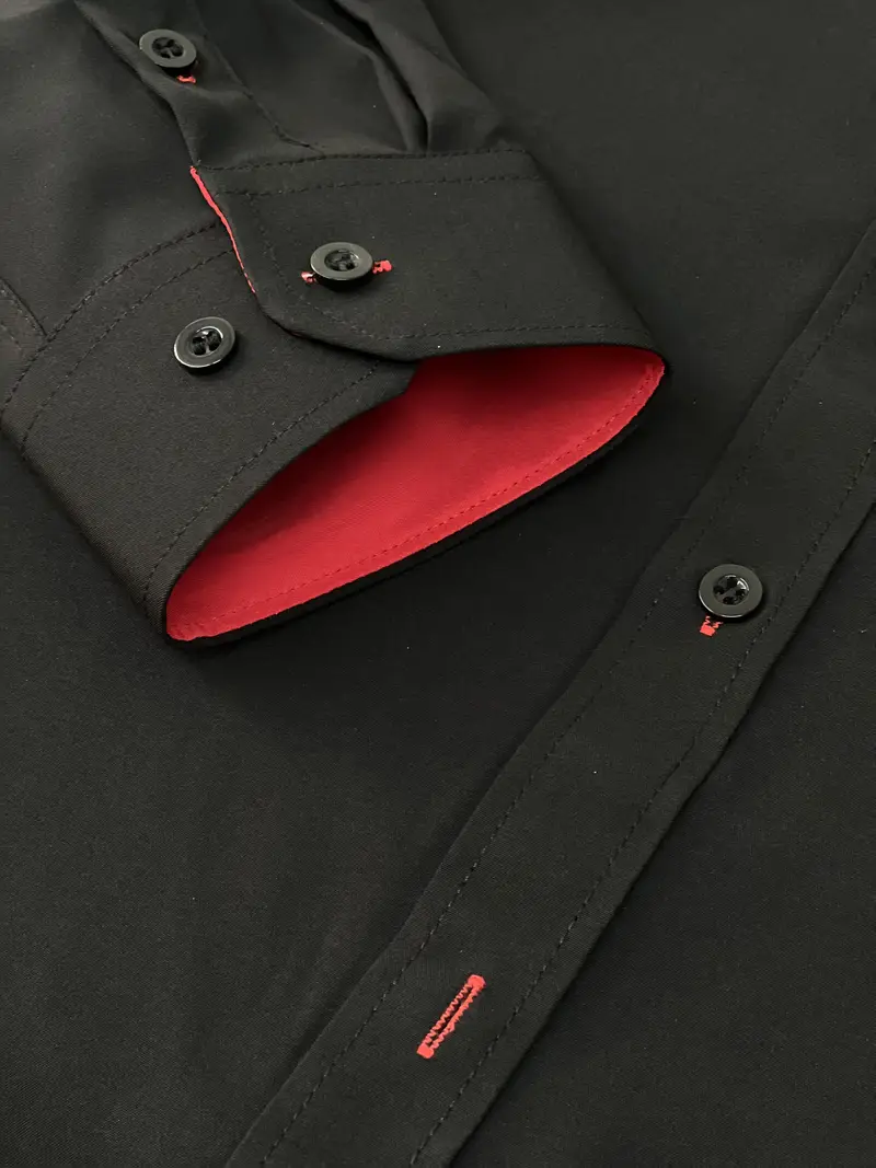 mens fit black dress shirt red white collar long sleeve - Temu mens fit black dress shirt red white collar long sleeve - Temu