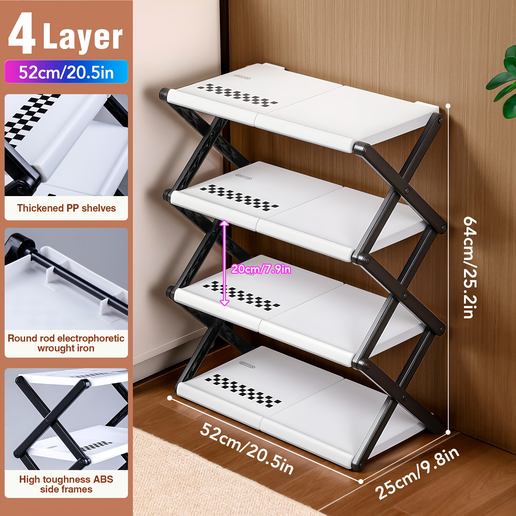 Image of 3/4/5 Layers Plastic Shoe Rack Collapsible - Shoe Rack For Entryway, Storage Shelf Rack Perfect For Entryway Corridors Front Door Living Room Kitchen