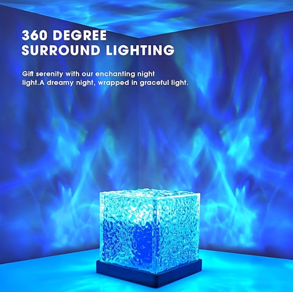 Cube-Shaped Ambient Light Featuring a Wave-Pattern Design, Powered by USB, Adjustable in Multiple Colors, And Comes with a Remote Control, Ideal for Use in Bedrooms, Living Rooms, And Various Other Environments