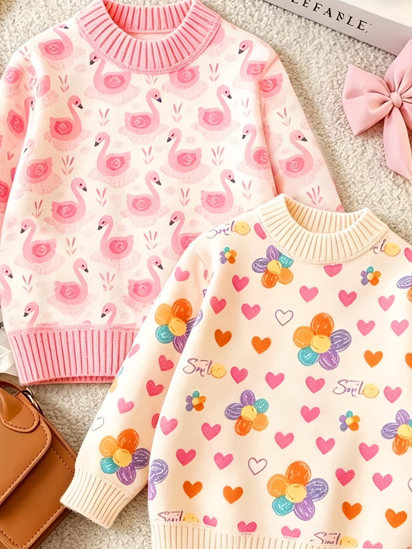 Fall Winter 2pcs Set Plush Print Knit Cardigan