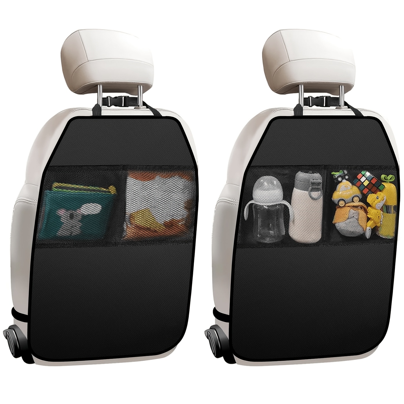 TEMU 1pc/set 2pcs/set Car Back Seat Cover For Kids, Anti-slip Design Kick Mats Back Seats Protector With 2pcs Storage Mesh Pockets For Cars, Easy-to-