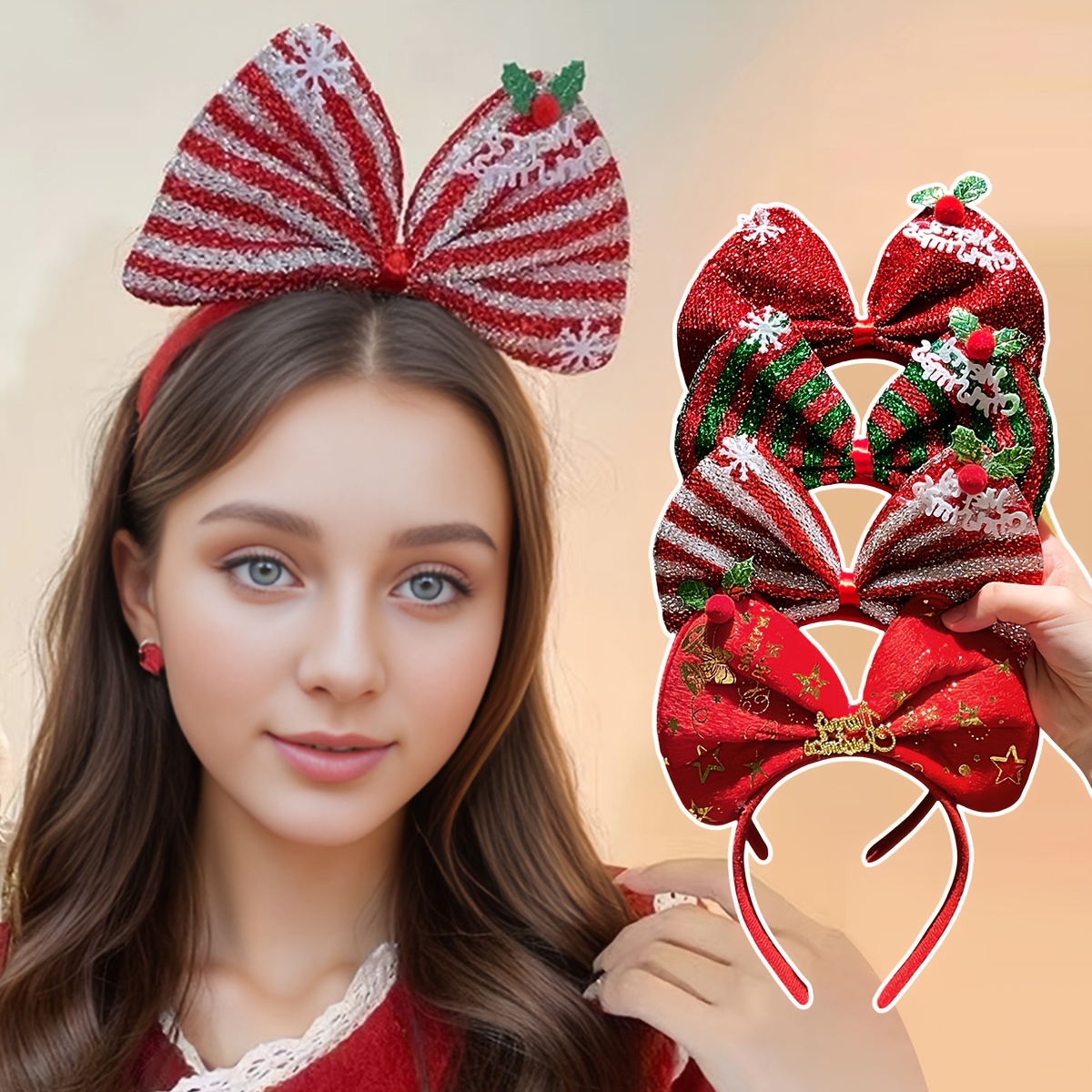 

1pc/2pcs/4pcs Christmas Headbands For Women, Polyester Bowknot Hairbands, Sweet , Non-feathered, Matching, For Up Accessories