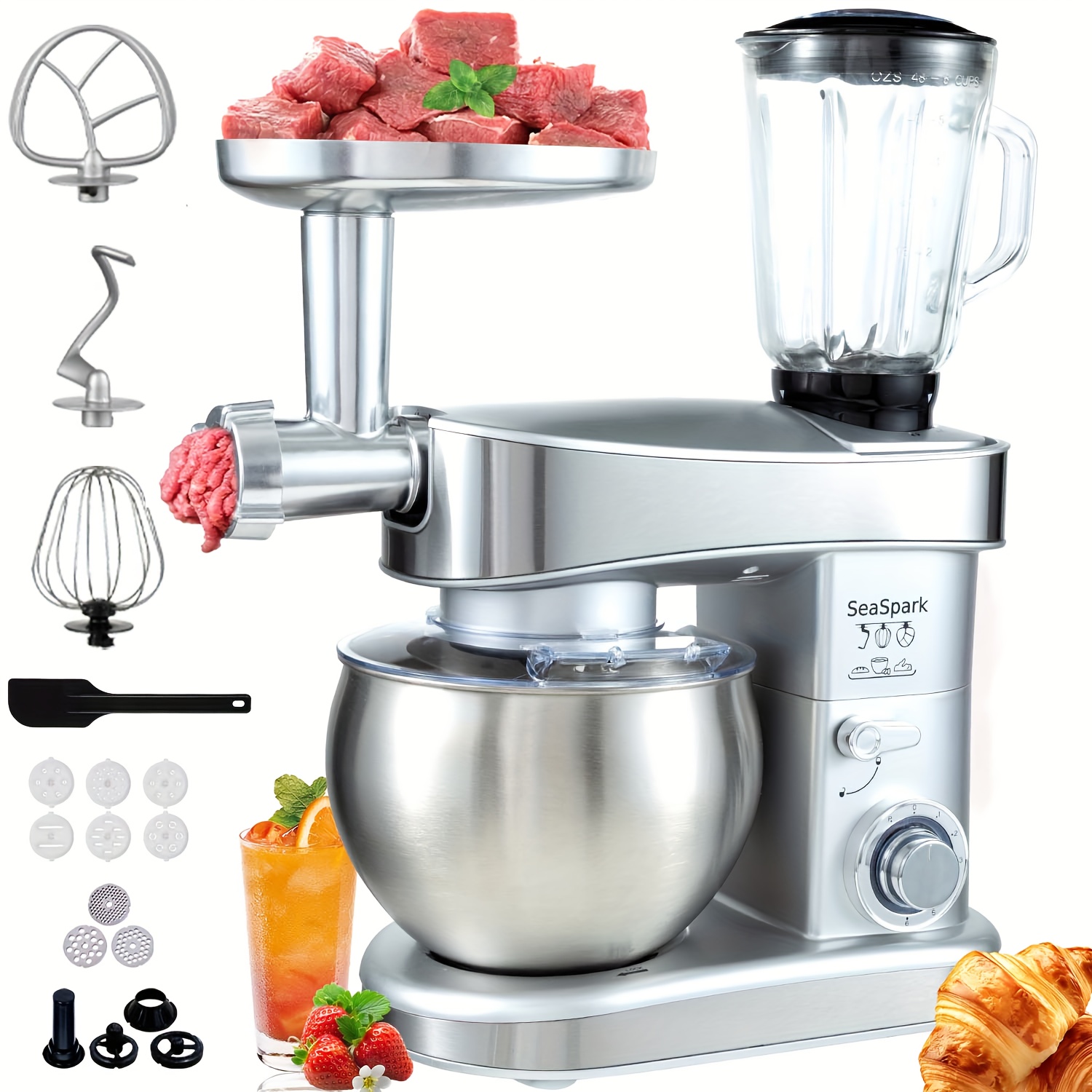 TEMU 6-in-1 Stand Mixers, 1200w 6-speed With Button, Accessories With 6l Stainless Steel Bowl, Electric Vertical Mixer, Dough Hook, Egg Beater,