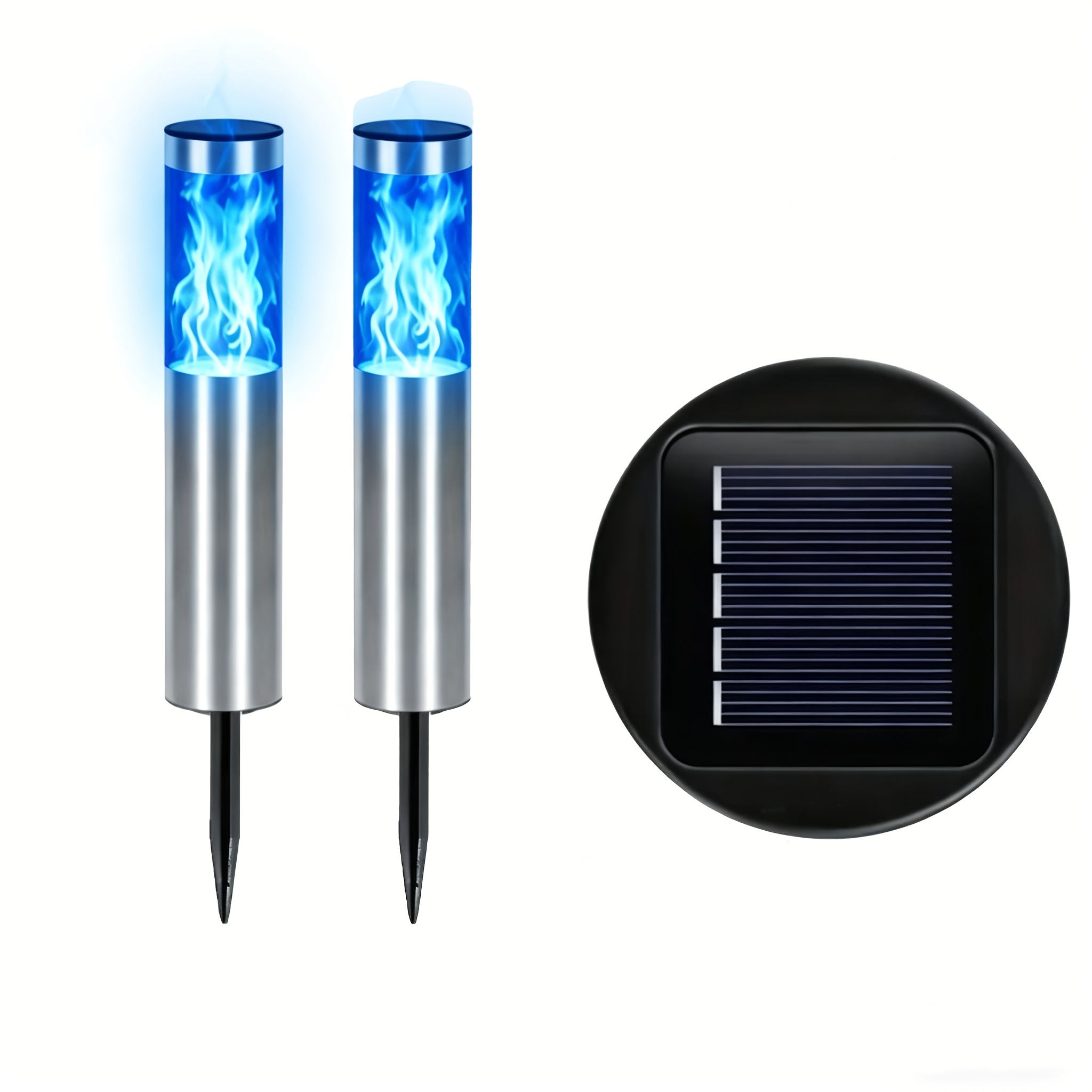 Solar Cylinder Lawn Light, Blue Outdoor Led Landscape Lighting And Torch Solar Garden Lamp, Decorative Landscape Light For Courtyard, Garden, Pathway, Lawn, Sidewalk, Driveway, And Holiday Decoration