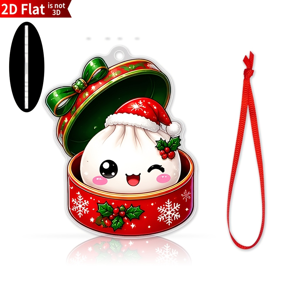 TEMU 2D Plat - Ensemble Cadeau d'Ornement de Noël Chignon Rond - Pendentif Acrylique Plat 2D avec Cordon de Suspension Rouge; Comprend un Design de
