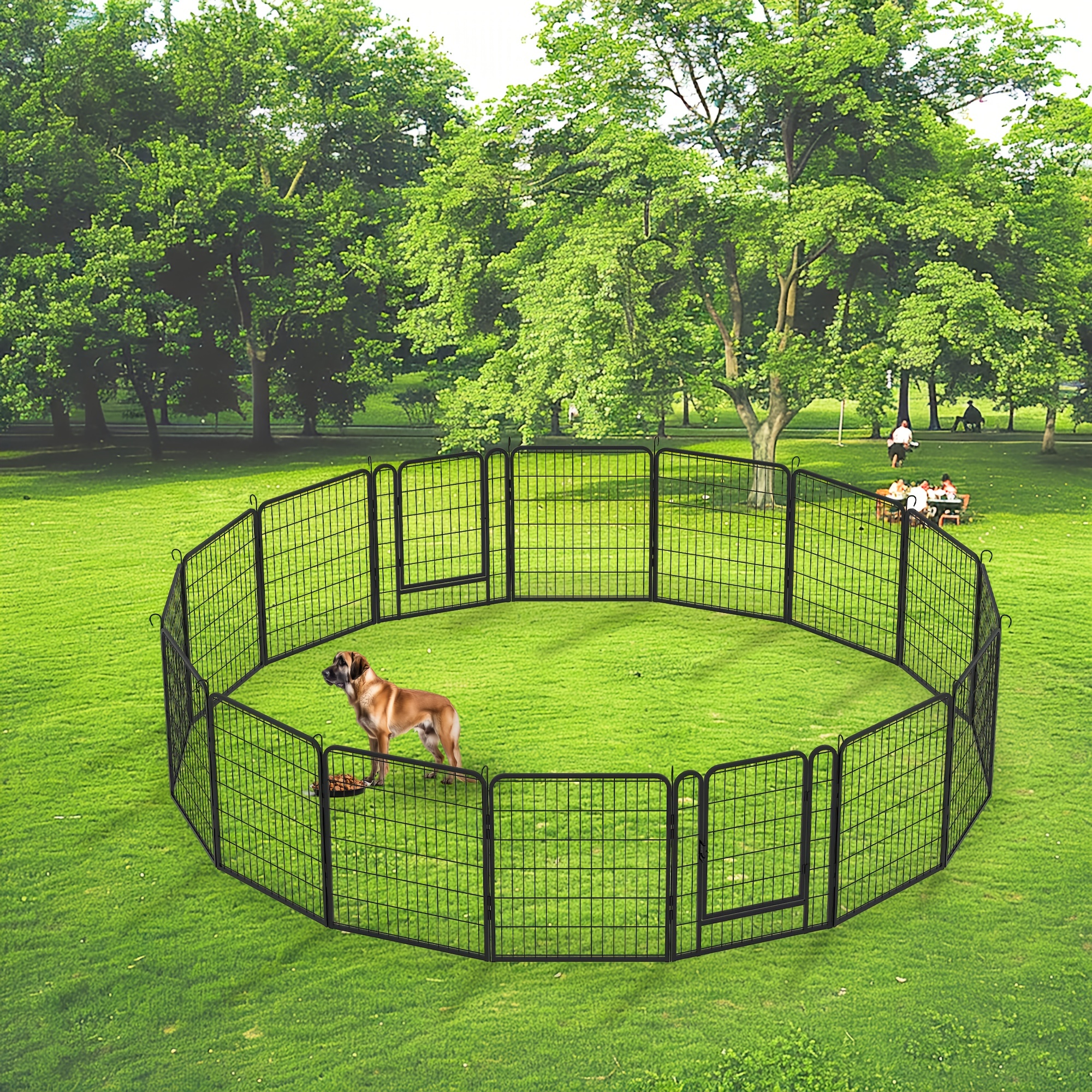 

16 Panels Heavy Duty Metal Playpen With Door, 31.7"h Dog Fence Pet Exercise Pen For Outdoor