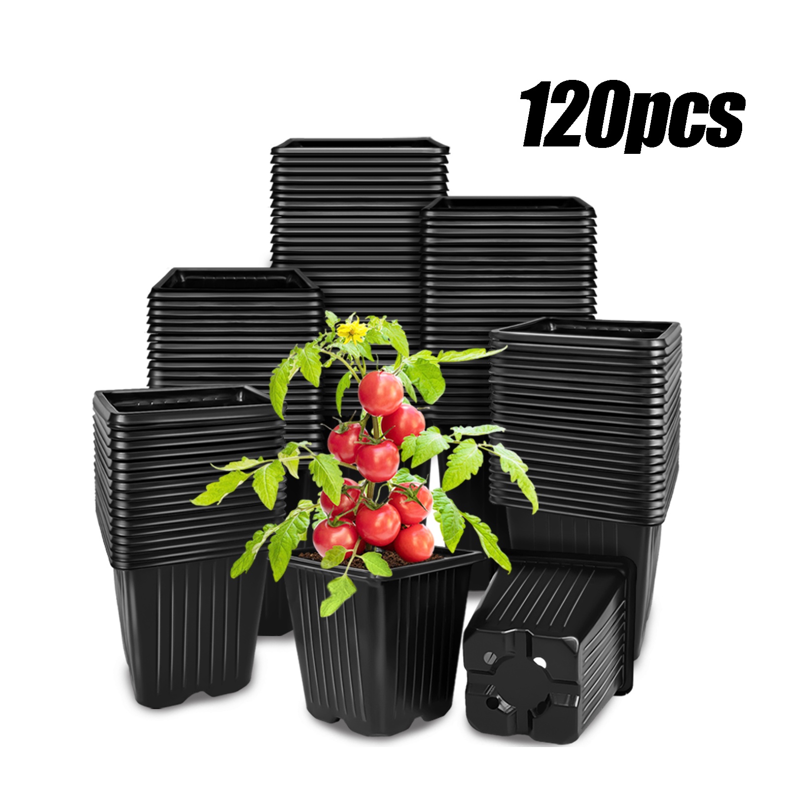Image of 60/120pcs Square Nursery Pots, 3.5 Inch Reinforced Nursery Pots For Plants With Drainage, Seed Starter Pots For Flowers, Vegetables