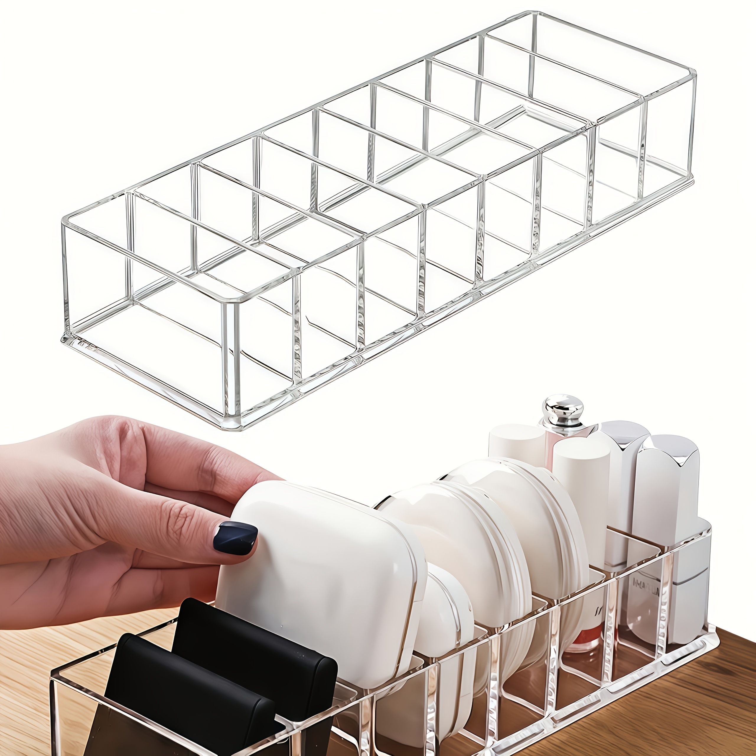 TEMU 8-grid Cosmetics Storage Box, Acrylic Makeup Organizer, Suitable For Lipsticks And , Portable Transparent Desktop Style