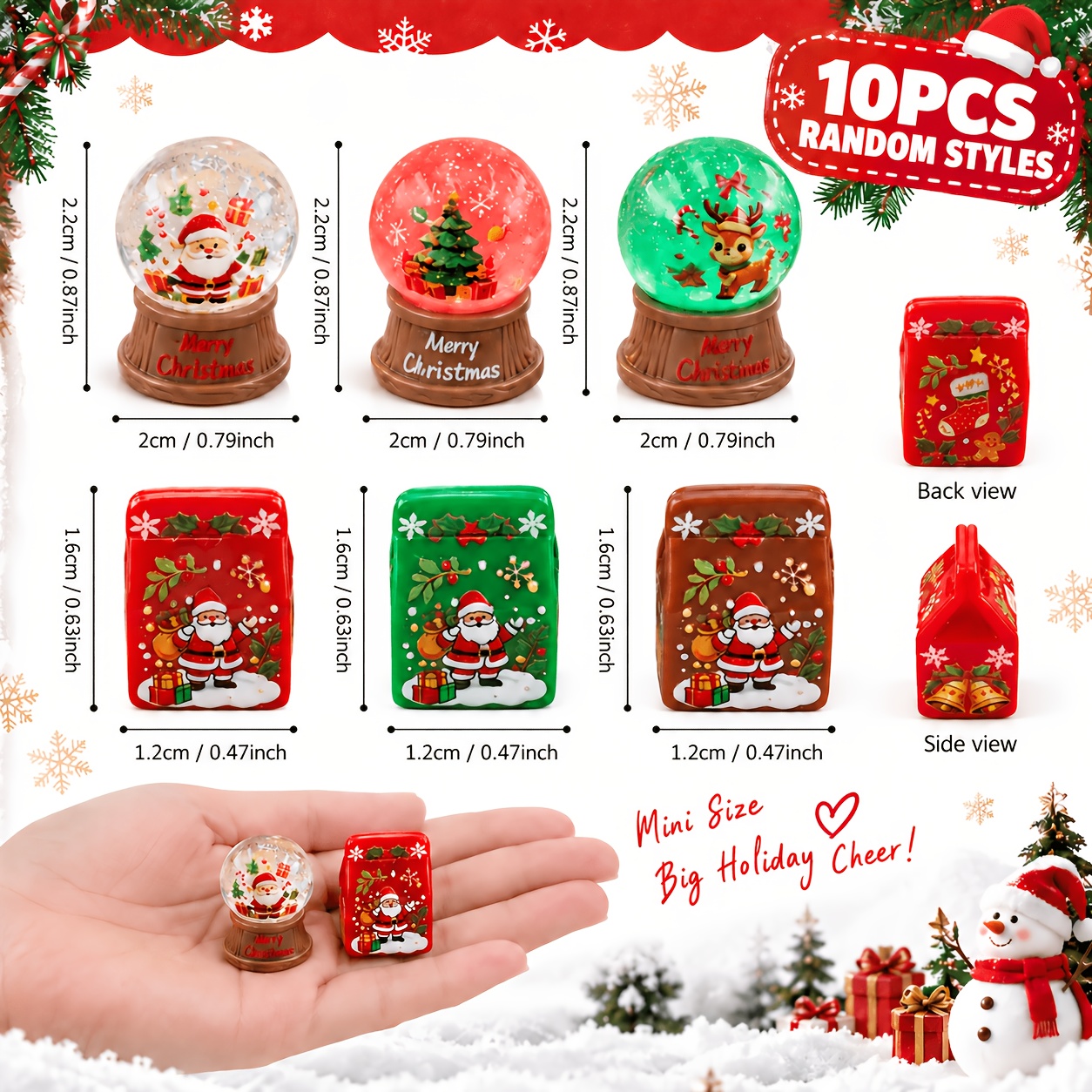 TEMU 10pcs Mini Christmas Resin Figurines Set, Random Style Mini And Gift Box Ornaments, Festive Table Centerpieces, Holiday Micro Landscape Decor,