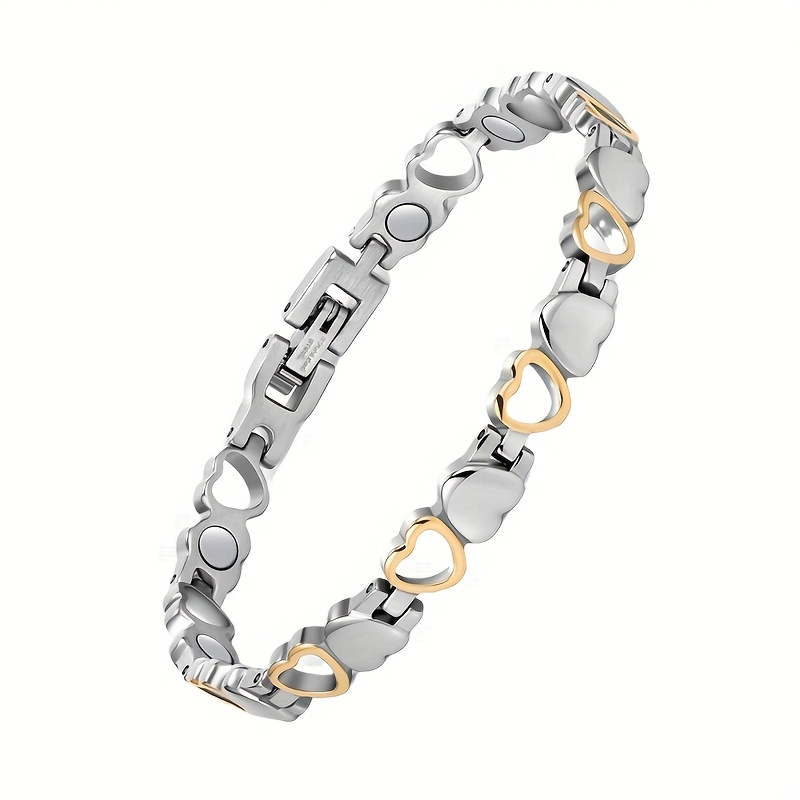 TEMU Women' Stainless Steel Magnetic Bracelet With Heart Magnets - Magnetic, Elegant Wedding & Anniversary Gift, Magnetic Closure For - Wear, &