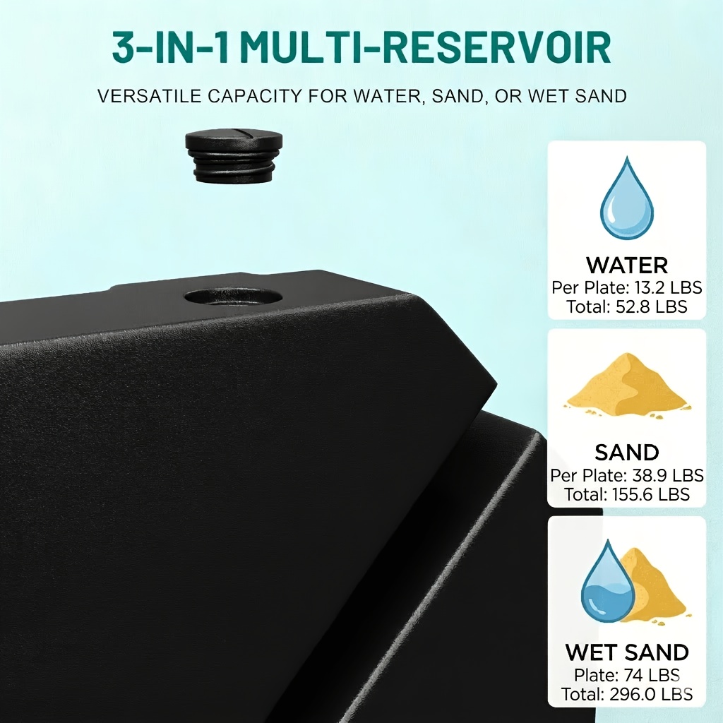 [Sturdy Umbrella Stand] Sturdy 4-Part Cantilever Umbrella Stand - 290Lbs Square Base That Can Be Filled with Sand Or Water, Ideal for Offset Patio Umbrellas, Suitable for Gardens, Pools, Decks, And Backyards