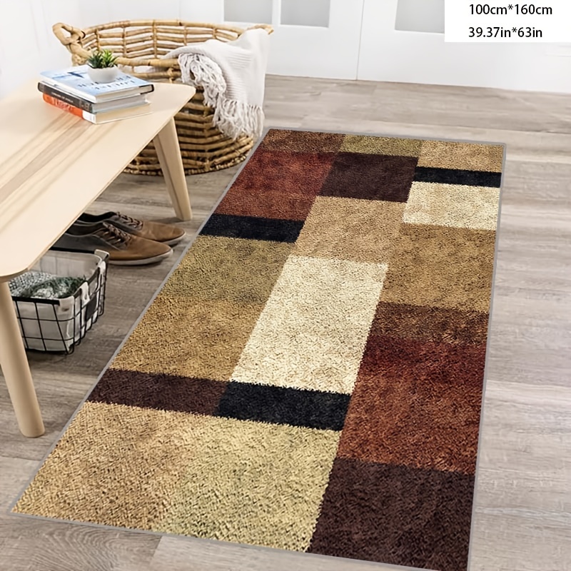 TEMU [1pc imitation Cashmere weight 800g/sqm dot Plastic Bottom thickness 10mm]brown Rectangular Area Rug, Machine Washable Living Room Area Rug,