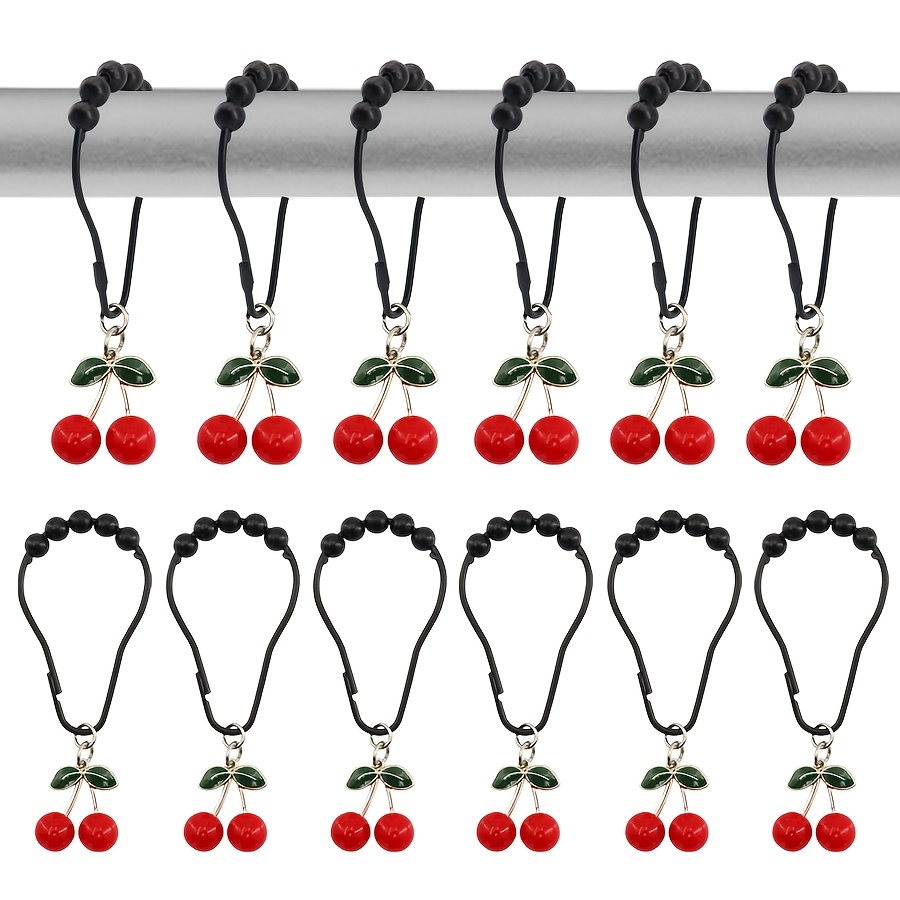 TEMU 12pcs Stainless Steel Shower Curtain Hooks With Black Braided Cord - Cute Decorative Bathroom Accessories, For Towels, Curtains, Home Decor
