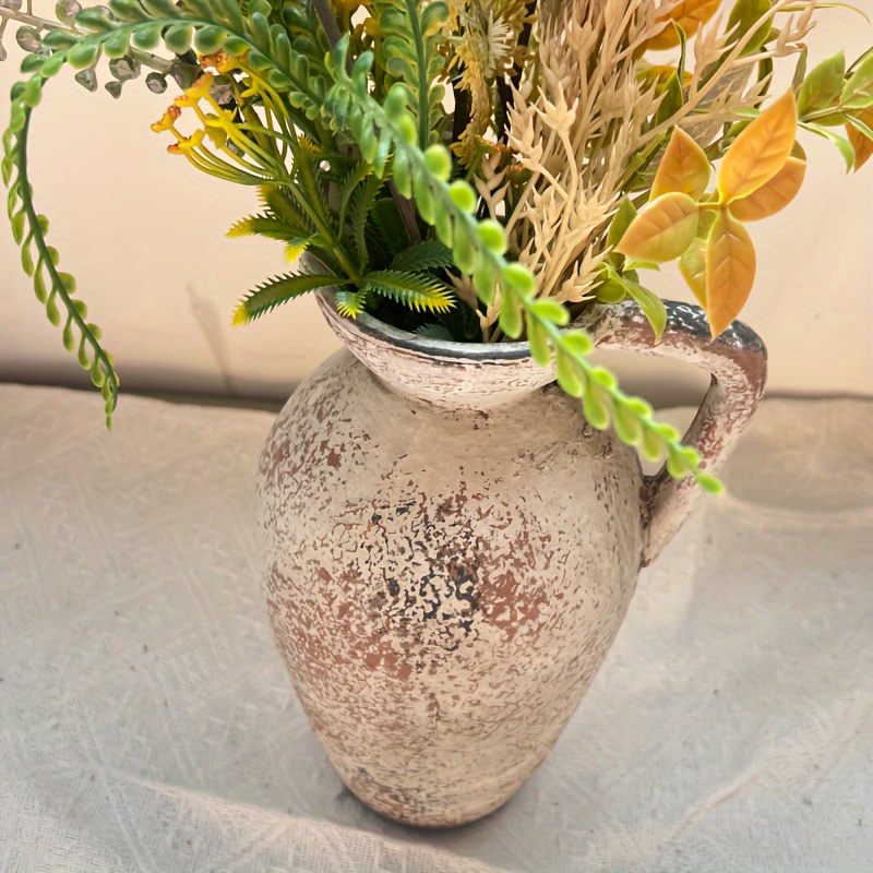 田舎風の陶器の農場用花瓶 取っ手付き 白く洗い流された粘土製花瓶 家の装飾 テーブル リビングルーム 棚の装飾に使用され - Temu Japan
