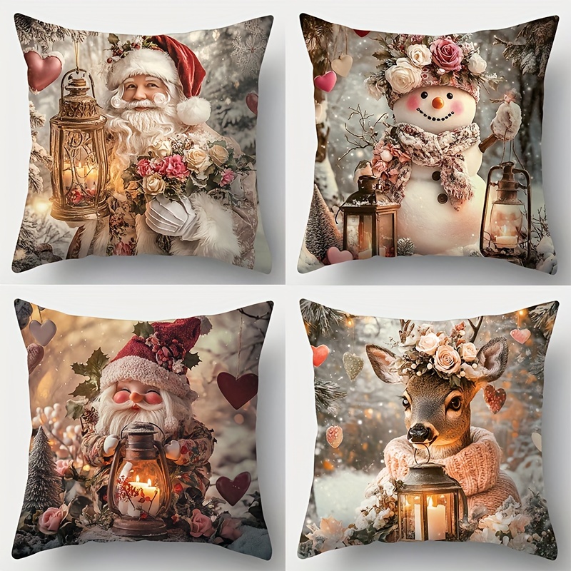 

4pcs, Christmas, Santa Claus, Dwarf, Snowman, Deer Pattern Pillowcase, Waist, 17.72 X 17.72 Inches, Suitable For Room Decoration, Office Decoration, Living Room Decoration, Sofa Decoration, No Pillow