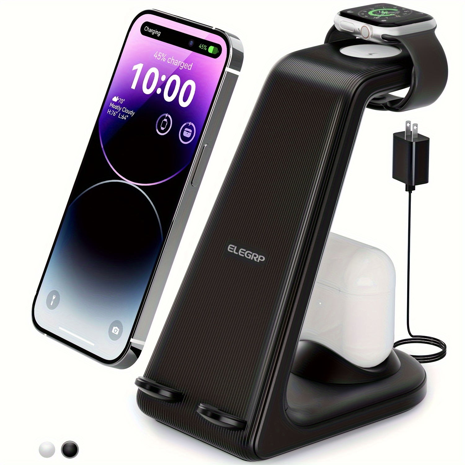 

3 In 1 Charging Station, Wireless Charger For Iphone 15/14/13/12/11 Pro And Watch, Stand Charger For Airpods 3/2/1/pro, Charging Cable Is Removable And Replaceable, Led, Fcc, Qi